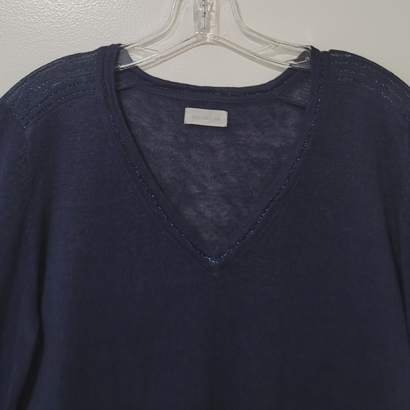 Harris Wilson Navy Blue Linen Knit V-neck Sweater Size Large Long Sleeve Logo . - Picture 5 of 15
